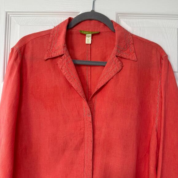 Sigrid Olsen Women's100%Linen Orange Embroidered Beaded Long Sleeve Top 1X - Picture 2 of 16